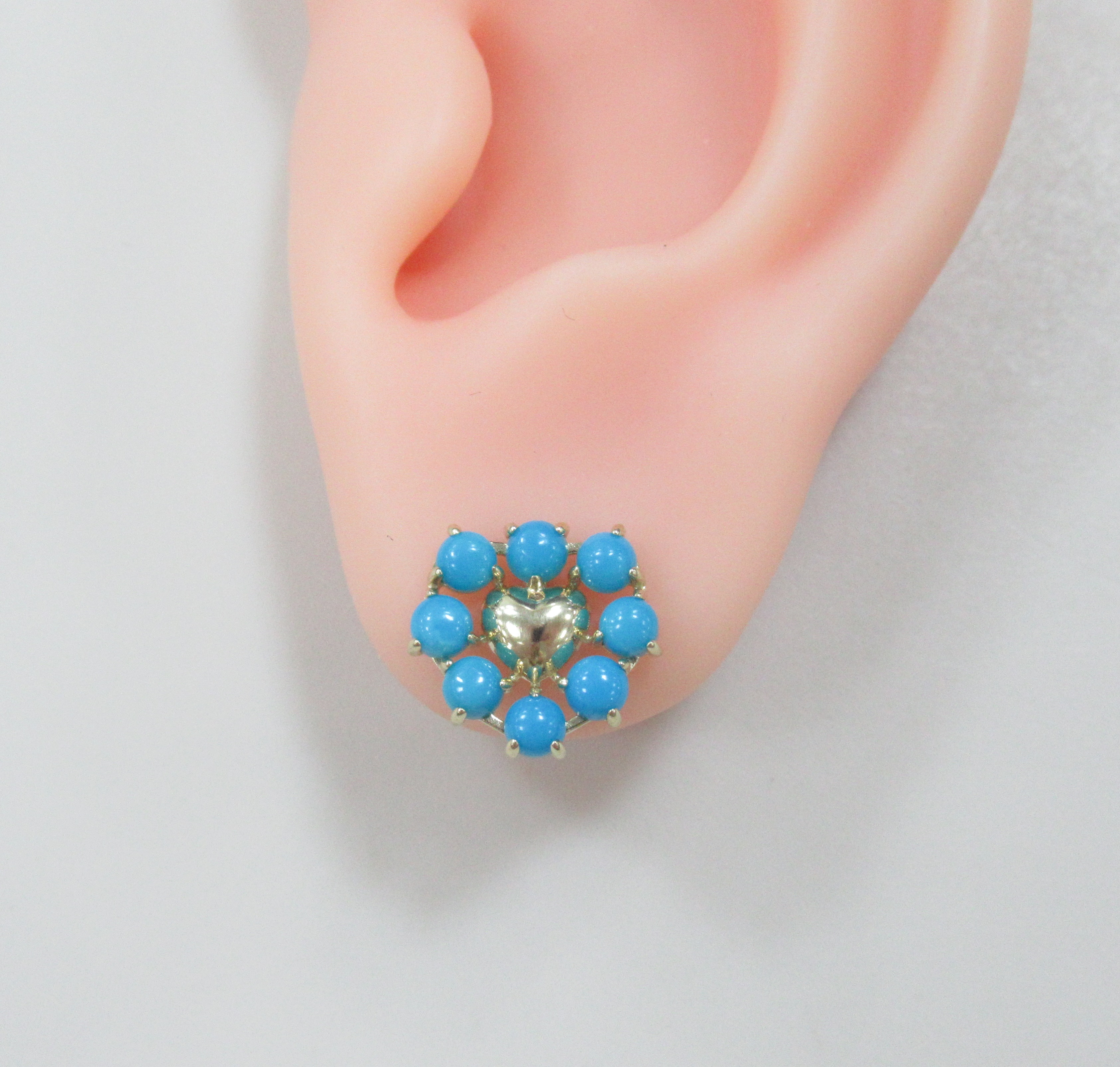 Серьги-пусеты из желтого золота с бирюзой "Сердца"